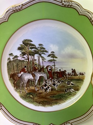 Lot 71 - Pair of Spode Hunting Scenes plates from the original design of c.1850, after J. F. Herring, "The Meet" and "The Death", 28cm diameter