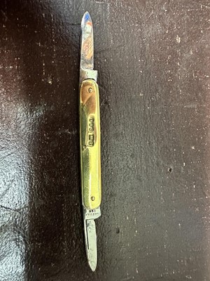 Lot 66 - Good quality Edwardian silver gilt penknife, the pair of knives marked Asprey, (Sheffield 1902), makers mark Brookes & Crookes, 12cm when open, 6cm closed