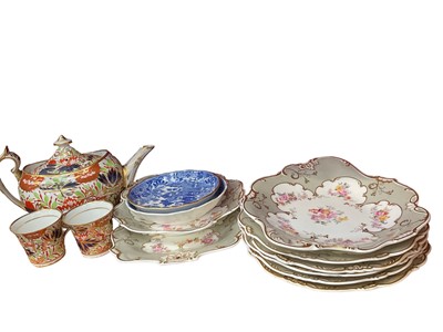 Lot 120 - Group of Regency floral painted tablewares, pattern no 3338, 8 pieces, and small group of Chamberlains Worcester thumb pattern including teapot and two similar cups