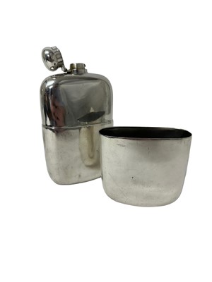 Lot 137 - Large Victorian silver plated spirit flask with integral cup cover and hinged lid, 17 x 10 x 4cm