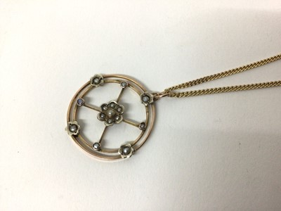 Lot 127 - Edwardian 9ct gold and seed pearl pendant on chain