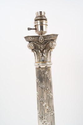 Lot 60 - Impressive good quality Edwardian silver plated Corinthian column table lamp