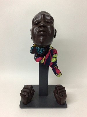 Lot 592 - Stephen Lansley, clay, fabric and wood study of a black womans head and hands 62cm high