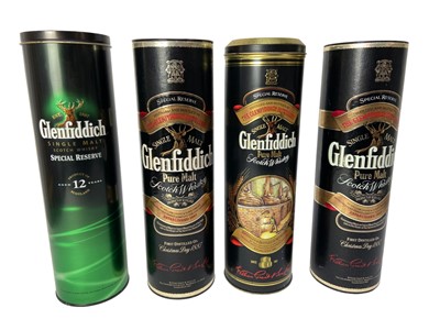 Lot 379 - Four bottles, Glenfiddich Single Malt Whisky, each 70cl., in orignal tubes