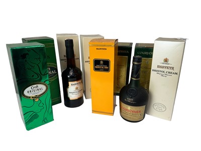 Lot 378 - Eight bottles, Courvoisier VSOP Cognac (2) four bottles of Harveys Bristol Cream and Bristol Dry Sherry and two bottles of Croft Original, each boxed