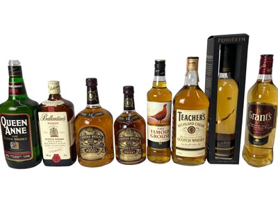 Lot 376 - Eight bottles, assorted whiskies to include Ballantine's, Chivas Regal, Penderyn Welsh Whisky and others, five in orignal boxes