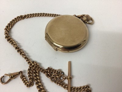 Lot 200 - Waltham 9ct yellow gold pocket watch with white enamel dial, on a 9ct yellow gold curb link watch chain, each link individually marked