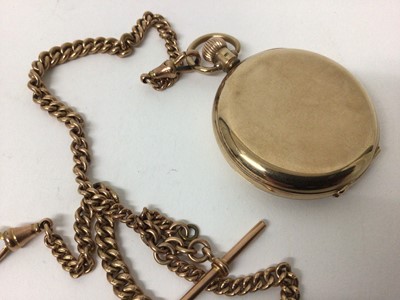 Lot 200 - Waltham 9ct yellow gold pocket watch with white enamel dial, on a 9ct yellow gold curb link watch chain, each link individually marked