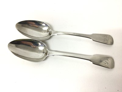 Lot 207 - Pair of William IV silver fiddle pattern table spoons with engraved 'B' initials