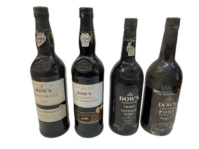 Lot 302 - Four bottles, Dow's 1980, bottled 1982, Dow's Crusted Port Bottled 1986 and two other bottles of Dow's port