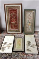 Lot 3108 - Chinese embroidered silk panels - birds,...