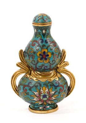 Lot 892 - 19th century Chinese cloisonné snuff bottle and stopper, of double gourd form, 9cm high