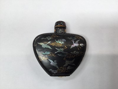 Lot 790 - Japanese Meiji period lac burgaute metal inlaid heart shaped snuff bottle and stopper