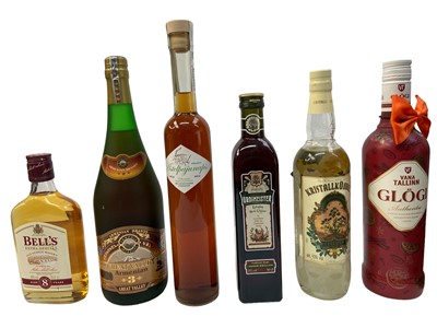 Lot 395 - Mixed group to include Royal Celebration Ales, Estonian liqueurs, assorted miniatures and other various bottles. Together with a 1983 Schweppes calendar and prints