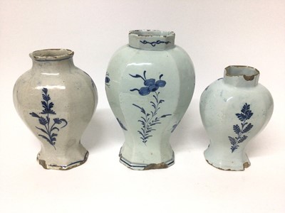 Lot 21 - Three 18th century tinglazed pottery vases
