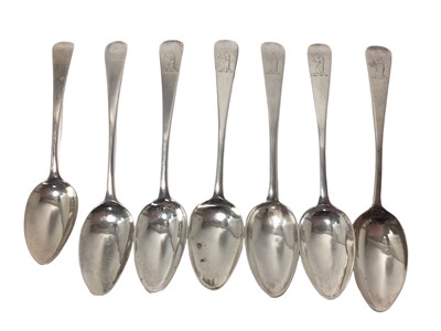 Lot 294 - Five Georgian Irish silver dessert spoons and two other English silver dessert spoons