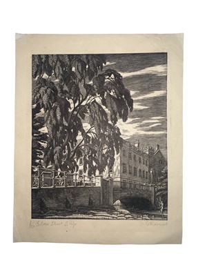 Lot 2 - Gwen Raverat (1885-1957) wood cut print - Silver Street Bridge, Cambridge, signed, inscribed and numbered 16, image 14.5 x 8cm