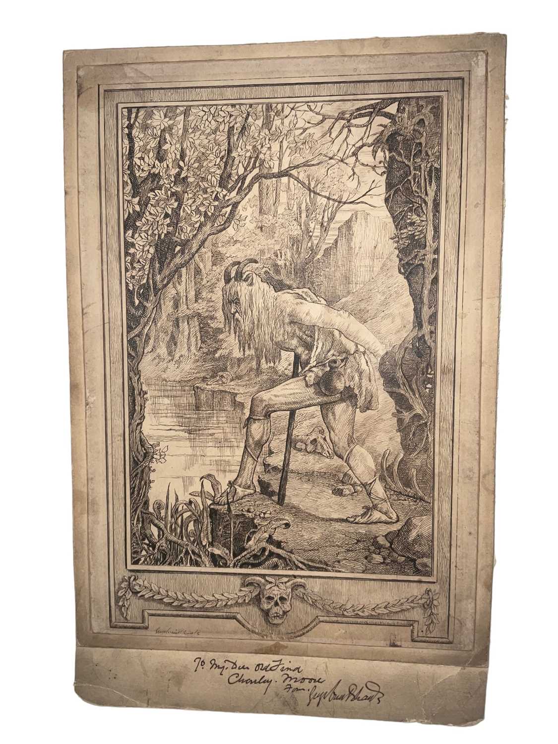 Lot 5 - George Cruickshank (1792-1878) pen and ink - book illustration, signed and indistinctly inscribed verso, also signed and dedicated 'To my dear old friend Charley Moore from George Bernard Shaw, ima...