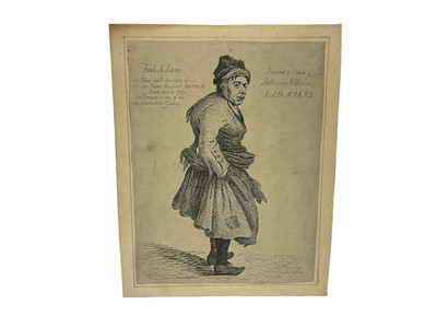 Lot 6 - Balthazar Nebot (act. 1730-1765) etching - 'Foolish Sam, an ideot well known about Leicester Fields, Newport Mkt. etc, Died anno 1773, in his brother is one of the musicians in the Guards', 23 x 17...