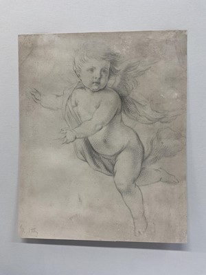Lot 13 - 18th / early 19th century English school, pencil on laid paper, Cupid, signed (possibly William Young Ottley 1771-1836) , 21 x 17cm, mounted but unframed