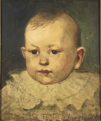 Lot 203 - English School, oil on canvas, portrait - inscribed 'Francis Fairfax Weigall. Aged 10 months', 30.5cm x 25.5cm in gilt frame