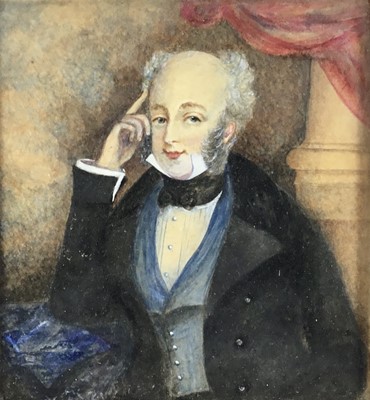 Lot 196 - English School late 19th Century, watercolour, Miniature portrait of a gentleman