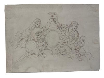 Lot 14 - Continental school, 18th century, pencil, pen and ink, design for a cresting, 15 x 20cm, mounted but unframed
