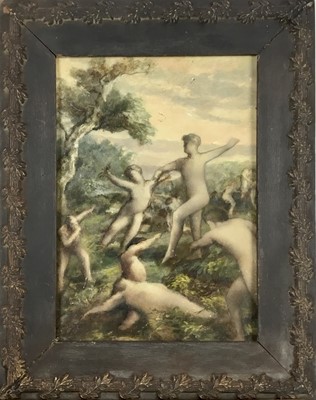 Lot 194 - Continental School, oil on card laid on wood board, Naked figures