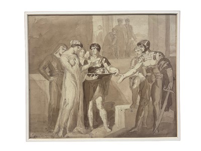 Lot 17 - Joshua Cristall (1767-1847) pencil and monochrome wash, Salome, signed, 28 x 33cm