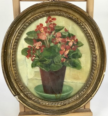 Lot 197 - English School circa 1920 oil on card laid on panel, Still life with pot plant