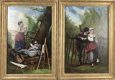 Lot 200 - Italian School 19th Century, oil on panel, a pair, Lovers