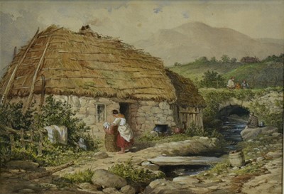 Lot 1077 - Henry Hobson (act. 1857-1870) watercolour, The Crofters Cottage, signed and dated '59, 30.5cm x 44.5cm, in glazed gilt frame