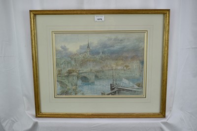 Lot 965 - Albert Goodwin (1845-1932), ink and watercolour - Berne, Switzerland, signed and inscribed, 25cm x 35cm, in glazed gilt frame
