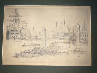 Lot 20 - 19th century English School, pencil, Sketch of Portsmouth Harbour, 13 x 20cm and five further 19th century sketches