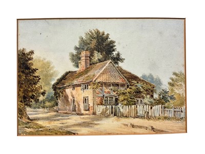 Lot 21 - C C Pyne (19th century) watercolour, Warwickshire cottage, inscribed verso, 21 x 31cm and a pencil and chalk sketch signed TF (possibly Thomas Faed), both mounted but unframed