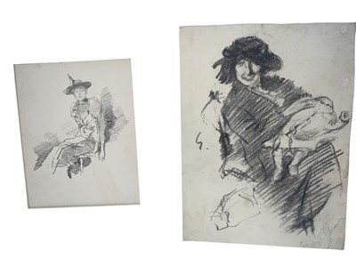 Lot 22 - Manner of James Abbott McNeill Whistler (1834-1903) pencil, Mother and child, 37 x 27cm, another subject verso, together with a photolithograph after Whistler (2)