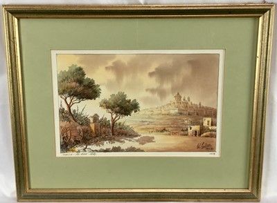 Lot 129 - Mdina Malta watercolour, The Old City, signed titled and dated