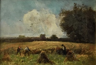 Lot 40 - Late 19th/Early 20th Century oil on canvas, Harvesting, 17cm x 24cm, framed