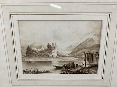 Lot 127 - 18th Century sepia watercolour, 12cm x 17cm in glazed frame