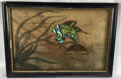 Lot 125 - Spas Atkinson (act. 1920's&30's) Butterfly Wing picture of a goldfish, signed bottom right