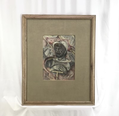 Lot 1 - Fay Pomerance (1912-2001) pastel - ‘Adam of the Battlefield’, 35cm x 25cm, in glazed frame
