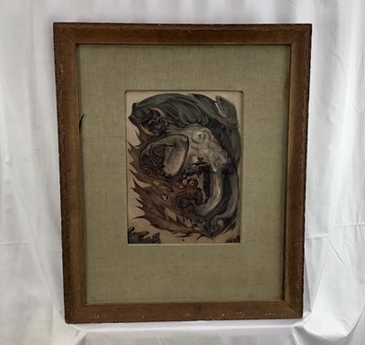 Lot 4 - Fay Pomerance (1912-2001) watercolour - ‘The Destruction of the Right Wing’, 37cm x 27cm, in glazed frame