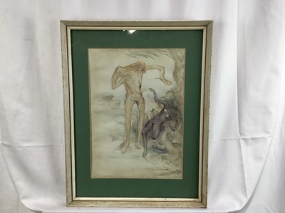 Lot 6 - Fay Pomerance (1912-2001) watercolour - ‘Adam's Awakening’, signed and inscribed, 35cm x 25cm, in glazed frame