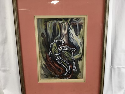 Lot 10 - Fay Pomerance (1912-2001) watercolour - Lucifer at the River Crux, 32cm x 23cm, in glazed frame