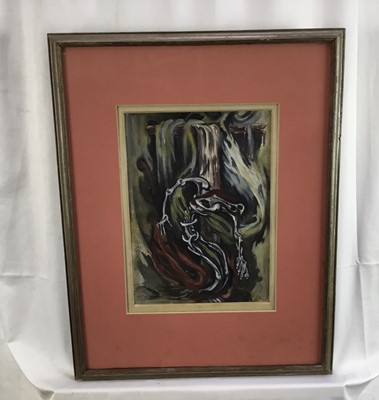 Lot 10 - Fay Pomerance (1912-2001) watercolour - Lucifer at the River Crux, 32cm x 23cm, in glazed frame