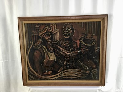 Lot 13 - Fay Pomerance (1912-2001) mixed media - ‘The Reign of Babylon’, 44cm x 55cm, in glazed frame