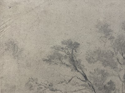 Lot 24 - Manner of David Cox (1783-1859) pencil, landscape with tree and rocks, 34 x 47cm, mounted but unframed