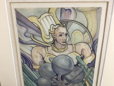 Lot 14 - Fay Pomerance (1912-2001) watercolour - Man with Seven Planets, 35cm x 25cm, unsigned, in glazed frame