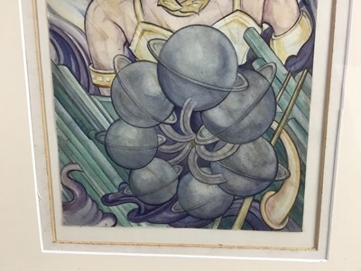 Lot 14 - Fay Pomerance (1912-2001) watercolour - Man with Seven Planets, 35cm x 25cm, unsigned, in glazed frame