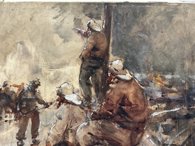 Lot 25 - Manner of Josef Israels (1824-1911) watercolour and bodycolour - Fishermen gathered, inscribed verso 'J Israel's', 36 x 40cm, mounted but unframed